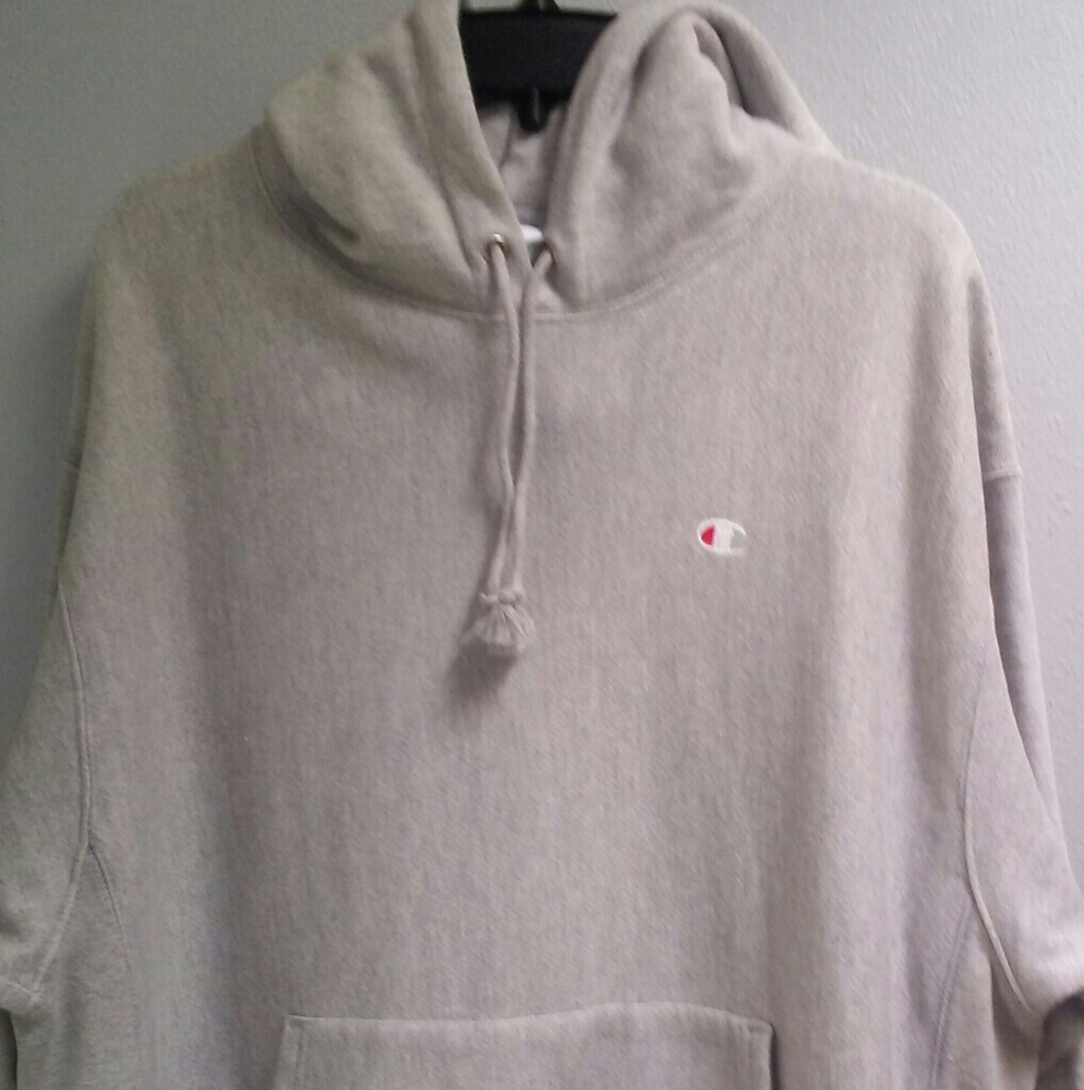 Men's L Grey Champion Hooded Sweatshirt